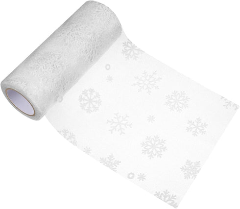 Artibetter Christmas Snowflake Tulle Roll Glittering Organza Gauze Ribbon 15cm 10Yards (White)...
