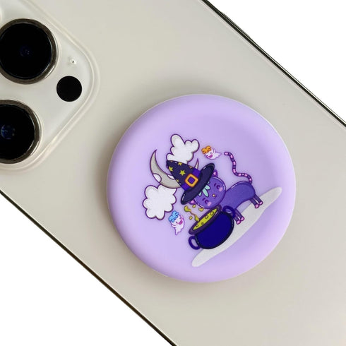 Cute Cat Soft Silicone Cover Expandable Collapsible Mobile Phone Grip Stand Holder for Smartphone Tablet Cell Phone Accessory (Purple)...
