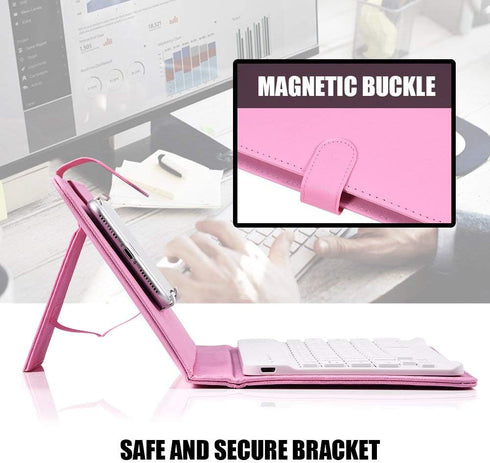 Portable Bluetooth Keyboard with Leather Case Cover with for 4.5''-6.8'' iOS, Android and Windows Smart Phones, Detachable with Kickstand...