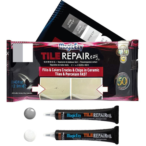 MagicEzy Tile RepairEzy (Light Gray/White Kit) - Porcelain Tile Repair Kit - Fix Cracked or Chipped Ceramic Tiles Fast - Thick Structural Repair F...