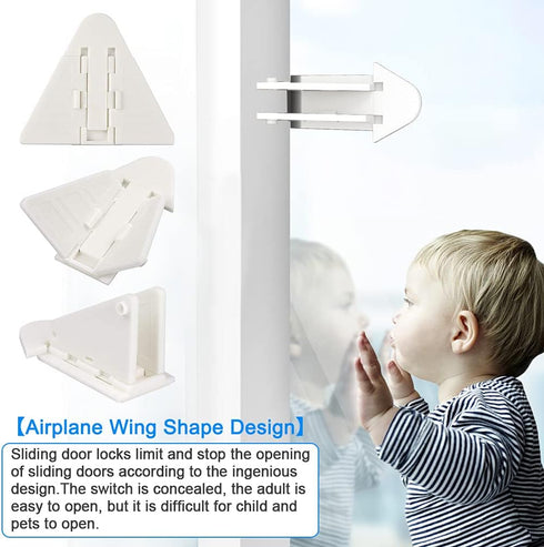 10 Pcs White Sliding Door Lock, Maveek Child Safety Lock for Slide Glass Door Patio Door Window Security Bar, Keyless Jammer Stopper Baby Proofing...