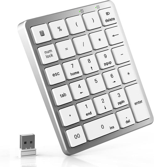 PINKCAT Wireless Number Pad, 28 Keys Numeric Keypad with 2.4G Mini USB Receiver, Portable Number Numpad Financial Accounting for Laptop, PC, Noteb...