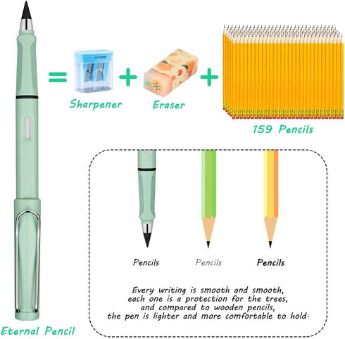 Infinity Pencil,6PCS Inkless Pencil Inkless Magic Pencil with Extra 2 Eraser Reusable Everlasting Pencil with 8 Replaceable Nibs for Writing Drawi...