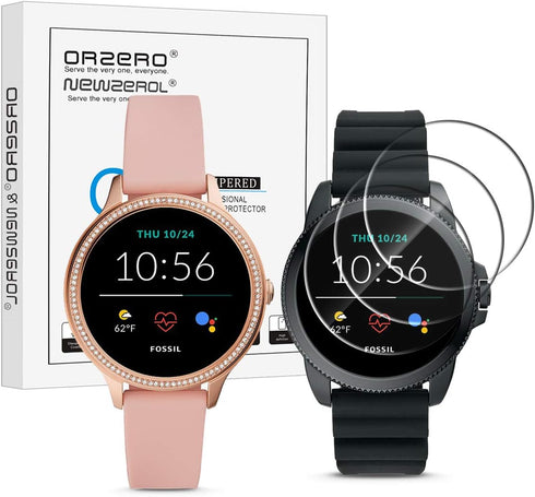 Orzero (3 Pack) Tempered Glass Screen Protector Compatible for Fossil Gen 5E 42mm/Fossil Gen 5E 44mm Smartwatch, 2.5D Arc Edges 9 Hardness High De...
