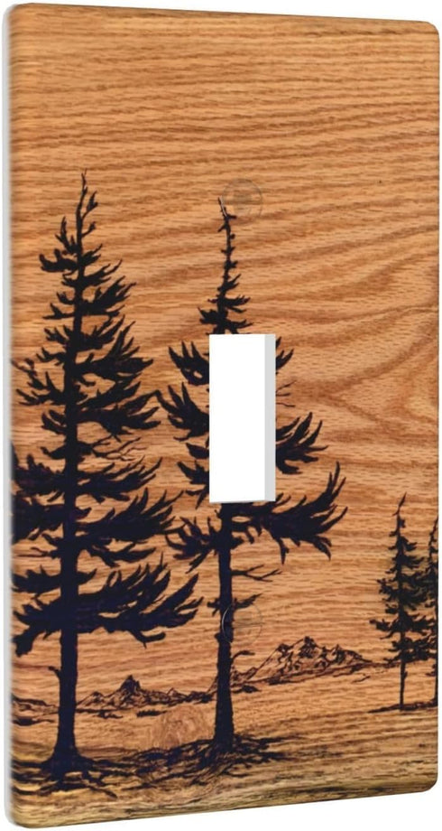 Pine Tree Wood Grain Rustic Funny Plastic Wall Plate Decorative Single Toggle Light Switch Cover For Women Girls Bedroom Kitchen Living Room...