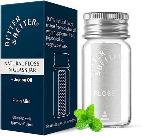 Better & Better Natural Floss in Refillable Glass Jar | 100% Plant-Based Waxed Dental Floss | Eco-Friendly, Zero Plastic Oral Care (Floss in Jar) ...