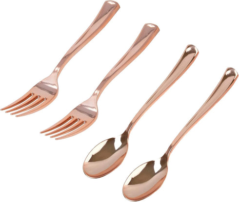 48Pcs Party Disposable Plastic Mini Forks and Spoons Set Polished Gold Cutlery Plastic Tasting Spoons Flatware Forks and Spoons for Small Appetize...