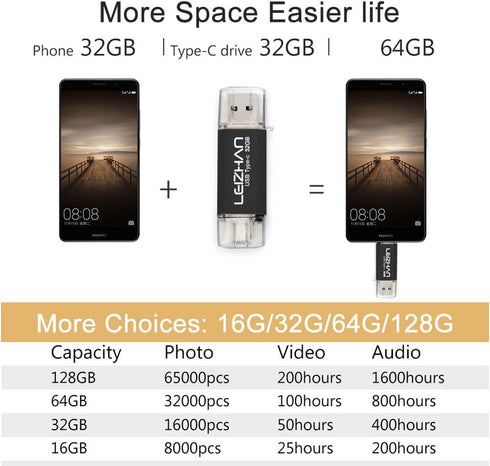 LEIZHAN USB C Flash Drive 32GB Type C Thumb Drive for Samsung Galaxy S10, S10e, S9, S8, S8 Plus, LG G5 G6, Google Pixel XL Data Storage Photo Stic...