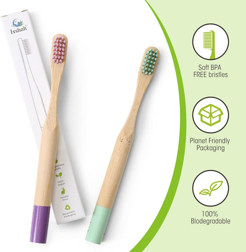 Kids Bamboo Toothbrushes Biodegradable Handle BPA Free Eco Friendly Children Size, FSC Certified and PETA Approved, Pack of 6 (Spiral Soft Nylon B...
