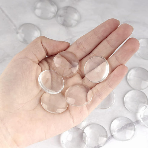 30PCS Clear Glass Cabochons 1 Inch Dome Tile Clear Glass Tiles Non-Calibrated Round Gems for Crafts, Pendants, Picture Jewelry Making, Rings...