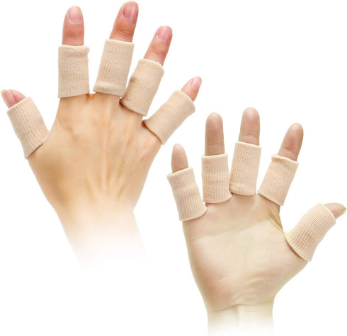 20 Pieces Finger Compression Sleeves Elastic Finger Protectors Thumb Splint Brace for Arthritis Pain Relief, Trigger Finger, Sport (Beige)...