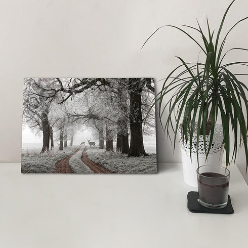 Winter Scene Canvas Wall Art: Nature Forest Landscape Prints White Snowy Trees Painting Wildlife Picture Elk Artwork for Living Room Bedroom Home ...