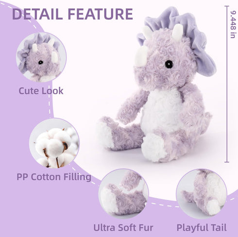 Cute Purple Dinosaur Stuffed Animals for Girls, Dinosaur Party Favors, Cuddly Dinosaur Plush Toy for Kids, Huggable Triceratops for Baby, Birthday...