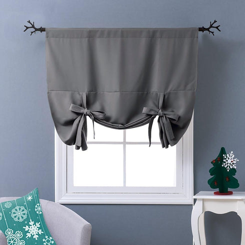 NICETOWN Thermal Insulated Blackout Short Curtain - Bathroom Curtain Gray Tie Up Shade for Small Window, Window Valance Balloon Roman Blind (Rod P...