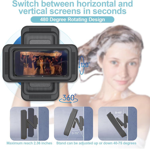 Waterproof Shower Phone Holder with 480° Rotation, Anti Fog High Sensitivity Phone Case Mount Box for Bathroom Wall, Mirror, Bathtub, and Kitchen,...