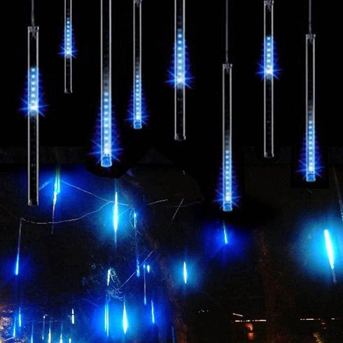 30cm 8-Tube Falling Rain Meteor Shower Christmas Lights - Blue Outdoor Icicle Dripping Shooting Star Lights...