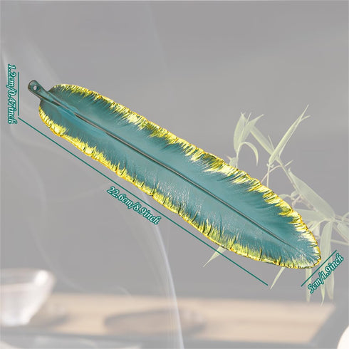 Incense Stick Holder Burner Ceramic Green Feather, Incense Burner Ash Catcher 9 Inch Handmade Incense Tray Meditation, Yoga, Home/Office Decor, Sp...