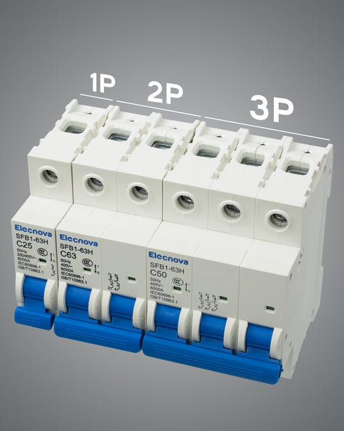 6-63A Miniature Circuit Breaker, AC 2 Pole 25 Amp 400V, DIN Rail Mounted, 110V / 120V Available, Thermal Magnetic Trip, Overload, Short-Circuit Pr...