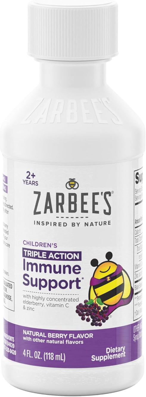 Zarbee's Elderberry Syrup for Kids, Daily Immune Support with Vitamin C & Zinc, Childrens Liquid Supplement, Natural Berry Flavor, 4 fl oz...