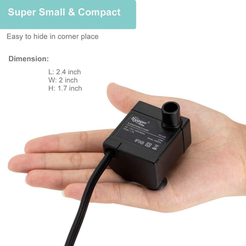 hygger Ultra Quiet 53GPH (200L/H, 3W) Submersible Mini Water Pump Comes with 2 Nozzles, for Aquariums, Fish Tank, Fountain, Hydroponics, Max Lift ...