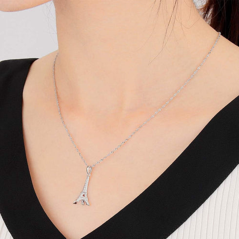 Sterling Silver Eiffel Tower Pendant Necklace Paris Jewelry for Mom Women with 18" Silver Chain...