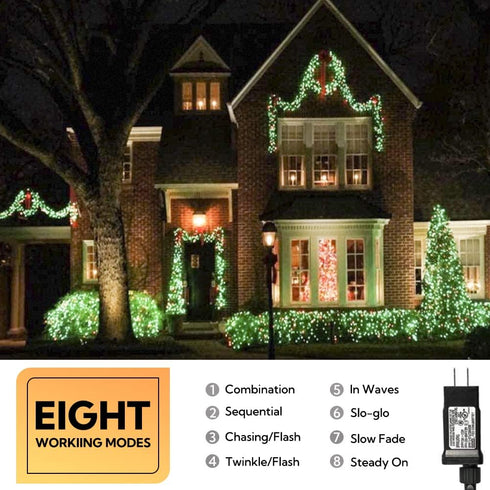 MYGOTO 33FT 100 LEDs Halloween Twinkle String Lights,Green Wire Waterproof Fairy Lights 8 Modes 30V Plug in Xmas Lights for Home, Garden, Wedding,...