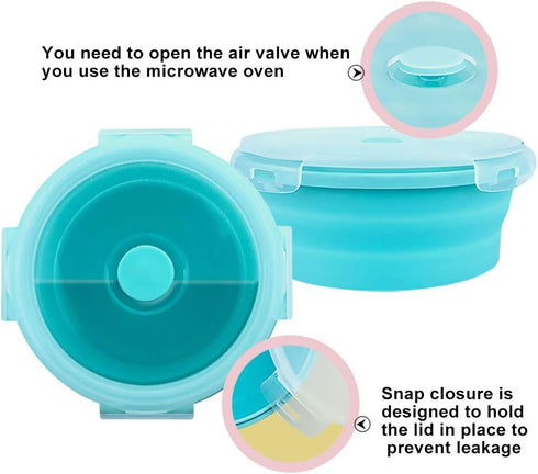 Collapsible Bowls, GLE2016 Silicone Collapsible Food Storage Containers with Lids for Camping, Round Silicone Lunch Containers, Microwave, Dishwas...