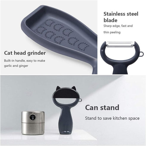 Cat Style Portable Multi-function Peeler Household Fruit Vegetable Potato Paring Knife Dust-Proof Lid Multifunction Paring Knife Kitchen Tool (Bla...