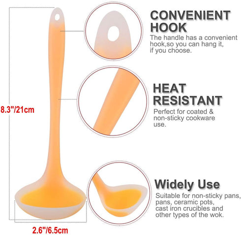 uxcell Silicone Soup Ladle Spoon 8.3 Inch Length Heat Resistant to 450°F One Piece Design Restaurant Kitchen Cooking Utensil for Serving Soup Oran...