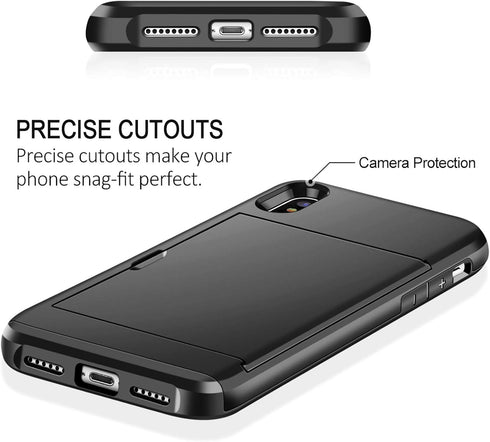 SAMONPOW for iPhone X/XS Case Wallet Card Holder for iPhone 10 Case Wallet Card Holder Heavy Duty Protection Shockproof Anti Scratch Soft Rubber B...