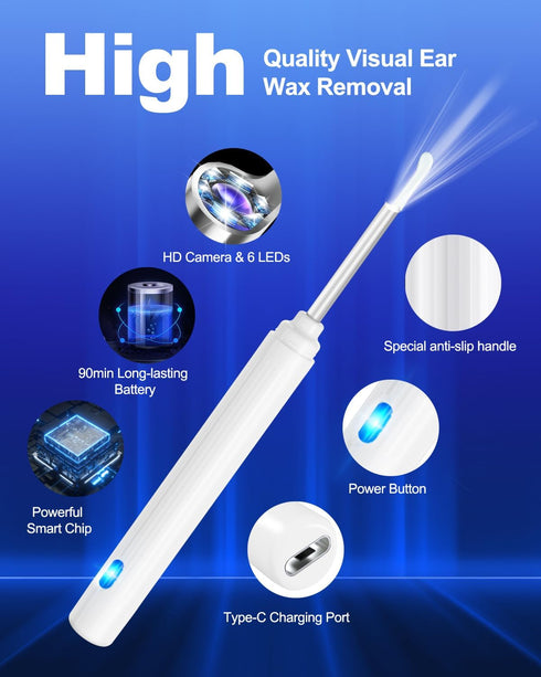 Ear Wax Removal Tool Camera, Ear Cleaner with Camera, Ear Cleaning Kit 1296P HD Ear Scope, 6 LED Lights and 6 Ear Picks, Earwax Removal with Otosc...