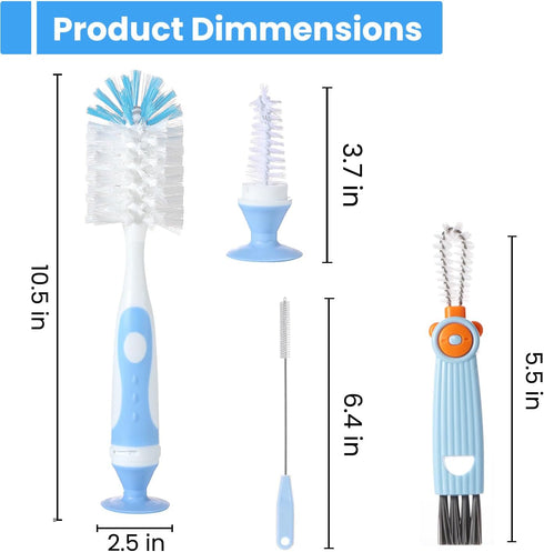 4-in-1 Baby Bottle Brush Set, Bottle Brush for Baby, Bottle Cleaner Brush Set, Including Nylon Bottle Brush, Bottle Cap Brush, Straw Brush, Nipple...