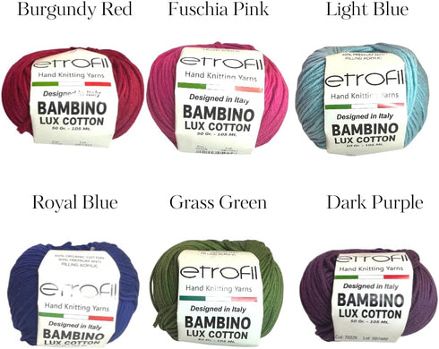 3PK Bambino Lux Cotton Yarn, Knit and Crochet, Organic Cotton Acrylic Blend, Baby and Amigurumi, 150g, 315m (Fuschia Pink)...