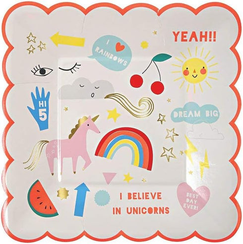 Meri Meri, Rainbow & Unicorn Plates, Birthday, Party Decorations - Small...