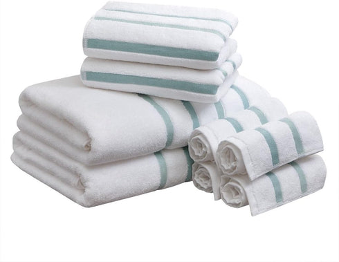Comfort Spaces Cotton 8 Piece Bath Towel Set Striped Ultra Soft Hotel Quality Quick Dry Absorbent Bathroom Shower Hand Face Washcloths, Multi-Size...