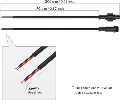 BTF-LIGHTING 2 Pin Electrical Connector 22AWG IP65 Male Female Connector 7.87in/20cm Extension Cable for Car,Truck,Boat,Indoor/Outdoor LED Strip L...