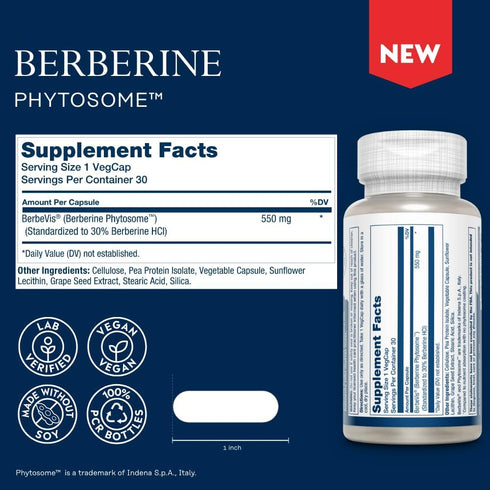 SOLARAY Berberine Phytosome - 9X Absorption and Easy-to-Digest - Standardized to 30% Berberine HCl - Vegan, Made Without Soy - 60-Day Guarantee - ...