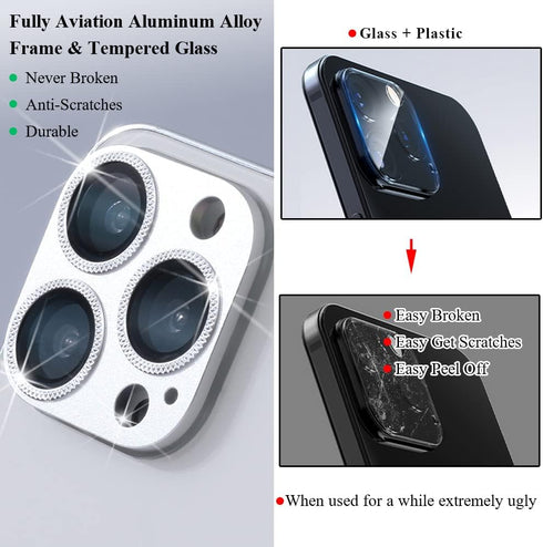 2 Pack Camera Lens Protector Compatible for iPhone 13 Pro/Max, Aluminum Alloy Metal & 9H Tempered Glass Camera Cover Shock/Water-Proof,Shatter/Scr...
