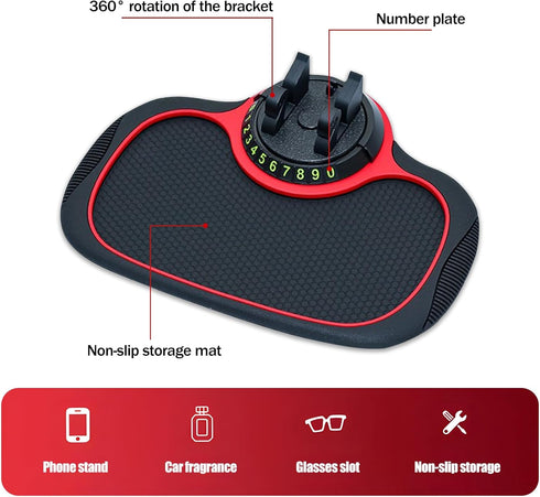 1 PC Car Dashboard Protection Pad, Soft Waterproof PVC Anti-Slip Vehicle Mat with Temporary Parking Number, Universal Automotive Phone Holder Acce...