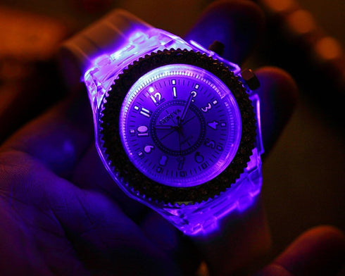 FANMIS Unisex Sports Rhinestone LED Flashing Light up Color Changing Silicone Jelly Watch Black...