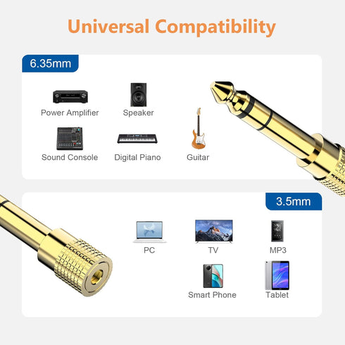 6.35mm (1/4 inch) Male to 3.5mm (1/8 inch) Female Stereo Audio Adapter Converter for Guitar Headphones Amp, Gold Plated 2 Pack...