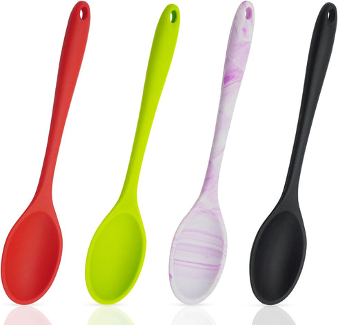 4 Pcs Silicone Spoons for Cooking, 10.6'' Large Mixing Spoon for Cooking Heat Resistant Basting Spoon Serving Spoon, Non Stick Kitchen Utensil Spo...