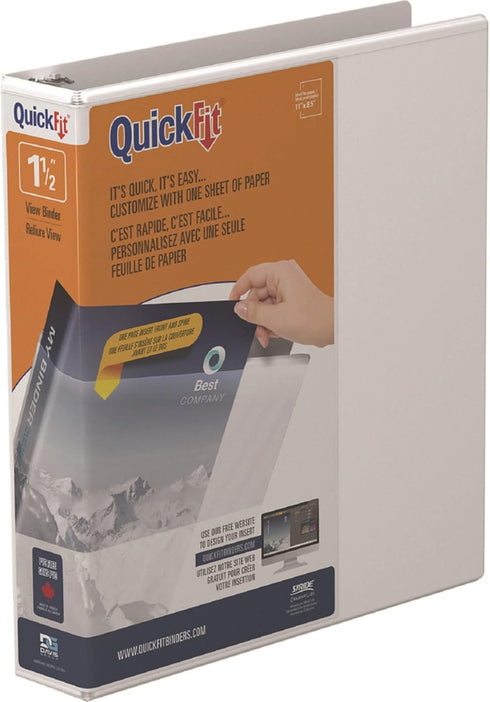 QuickFit View 3-Ring Binder, 1 1/2" Angle D-Rings, 50% Recycled, White (87020)...