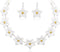 EVER FAITH Flower Jewelry Sets for Women, Dainty Enamel Faux Pearl Bead Wedding Party Choker Necklace Hook Earrings Set Summer Beach Accessories f...
