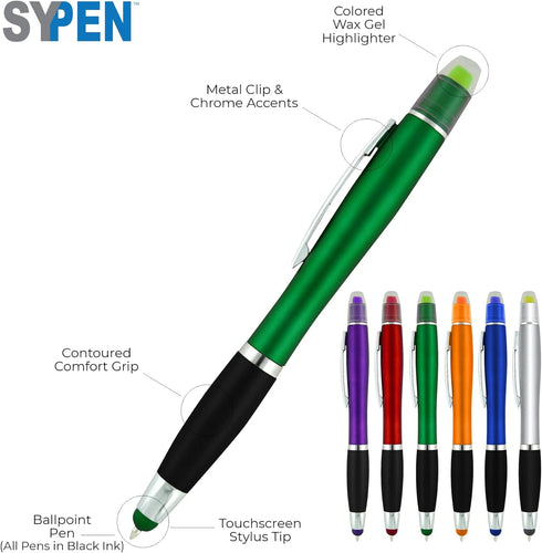 Bible Highlighter with Pen and Stylus for Touchscreens, 3 in 1 Combo, Multi-Color Highlighters, No Bleed, All Black Ballpoint Ink, Wax Gel Highlig...