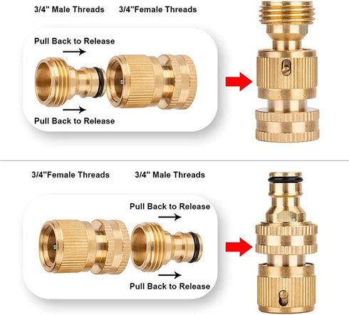 Joywayus Garden Hose Quick Connect Solid Brass 3/4" GHT Thread Couplers Nipples Easy Connect Fittings Water Hose Connectors (2 Sets)...
