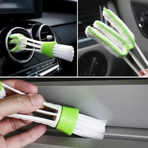 White Green Car Air Vent, Automotive Air Conditioner Cleaner and Brush Double Ended Dust Blind Cleaner Car Vent Brush Blind Brush Hand Held Magic ...