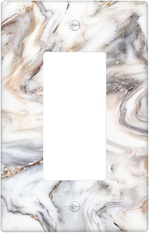 White Gold Marble Pattern Single Rocker Light Switch Plate Decorative Electrical Wall Plates, 1 Gang Light Switch Cover Plate 2.7" X 4.4" For Kitc...