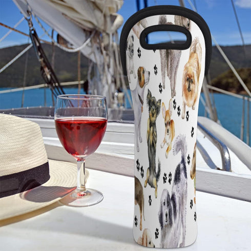 Pattern Animal Dog Wine Bag Neoprene Wine Tote Bags Leakproof Travel Wine Tote with Handle Reusable Cooler Bag for Camping Picnic Travel Wine Love...