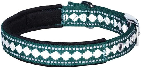 Blueberry Pet Soft & Safe 3M Reflective Jacquard Neoprene Padded Adjustable Dog Collar with Metal Buckle - Teal Blue, Neck 17-20.5", for Large Bre...